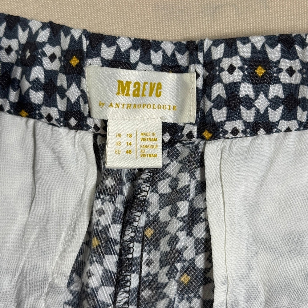 Maeve Anthropologie Callan Wide Leg Pants Geometric Tile Print Blue White 14 - Picture 7 of 16